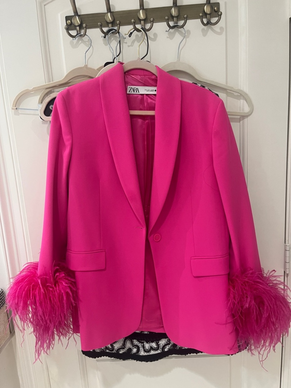 Zara Fuchsia Blazer with Feather Cuffs